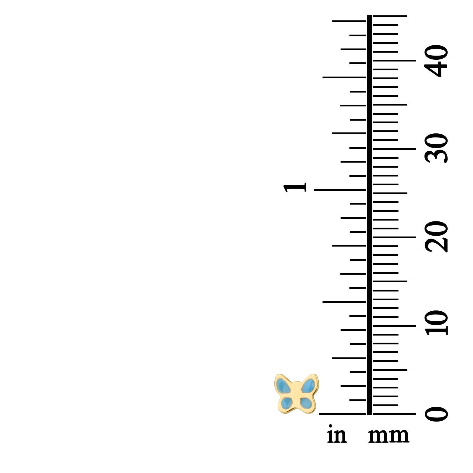 עגילים צמודים מזהב צהוב 14 קראט - פרפר תכול - כנף