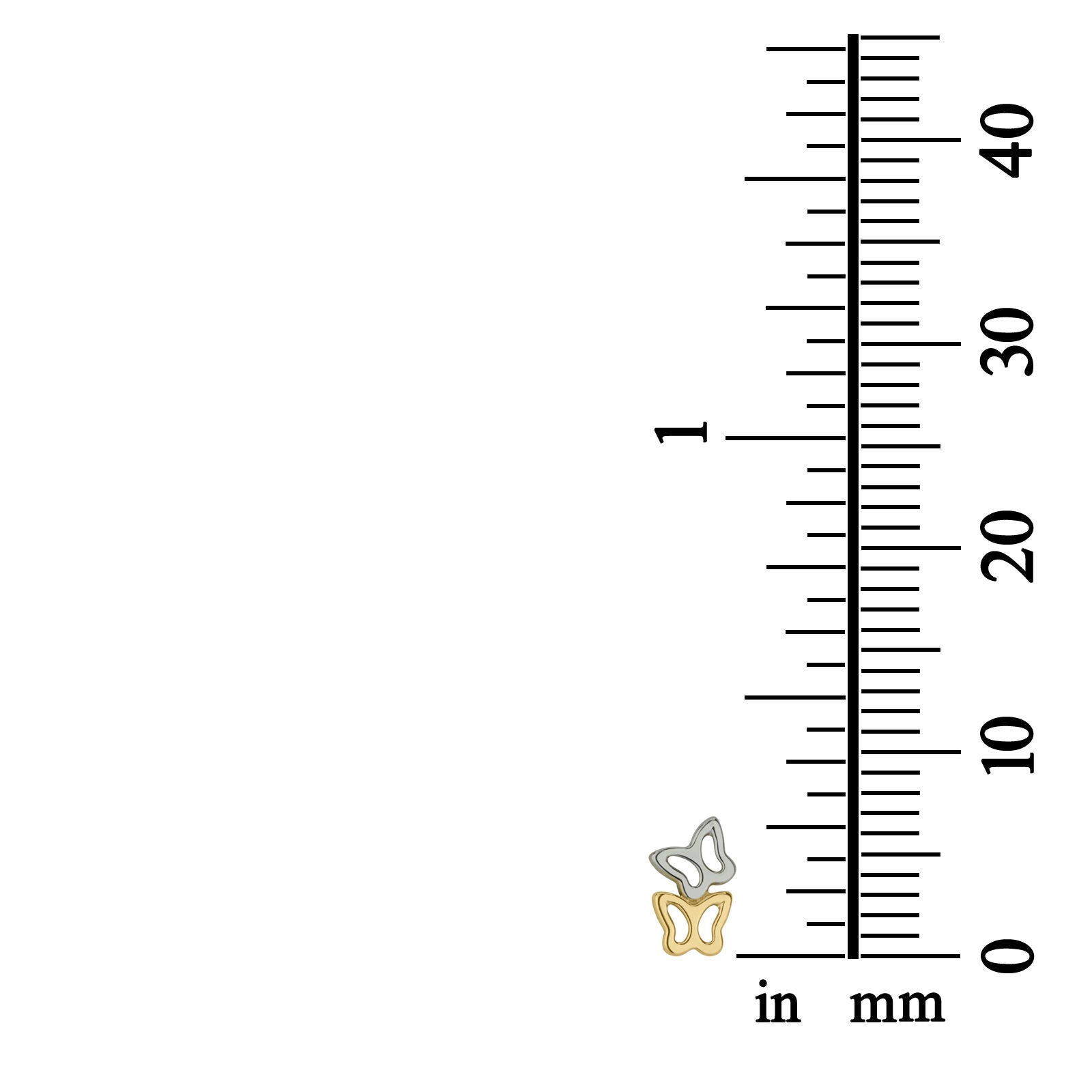 עגילים צמודים מזהב צהוב ולבן 14 קראט - פרפרים שני צבעים