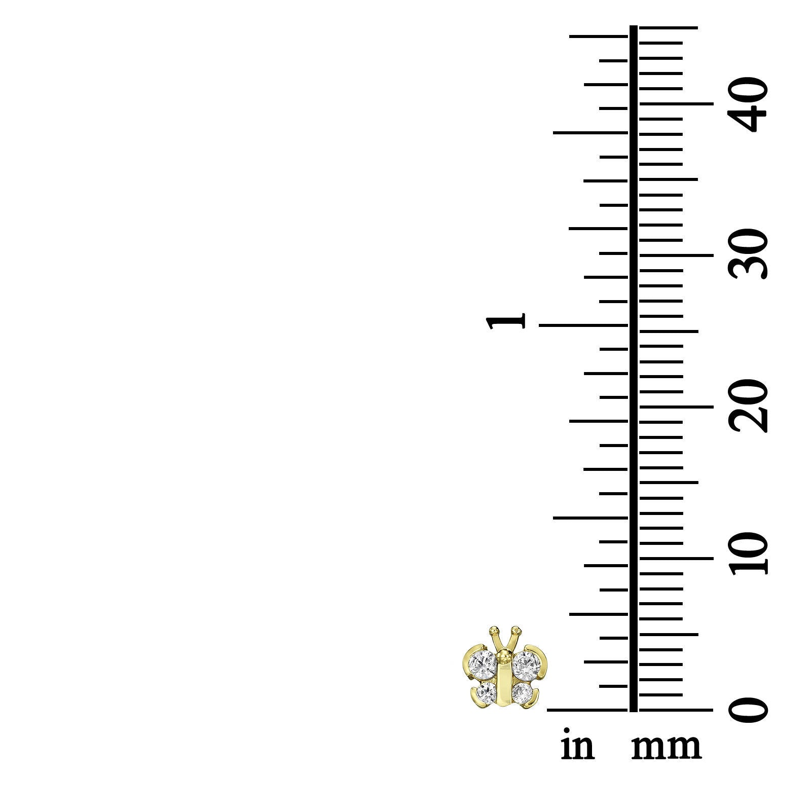 עגילים צמודים מזהב צהוב 14 קראט - פרפר נוצץ
