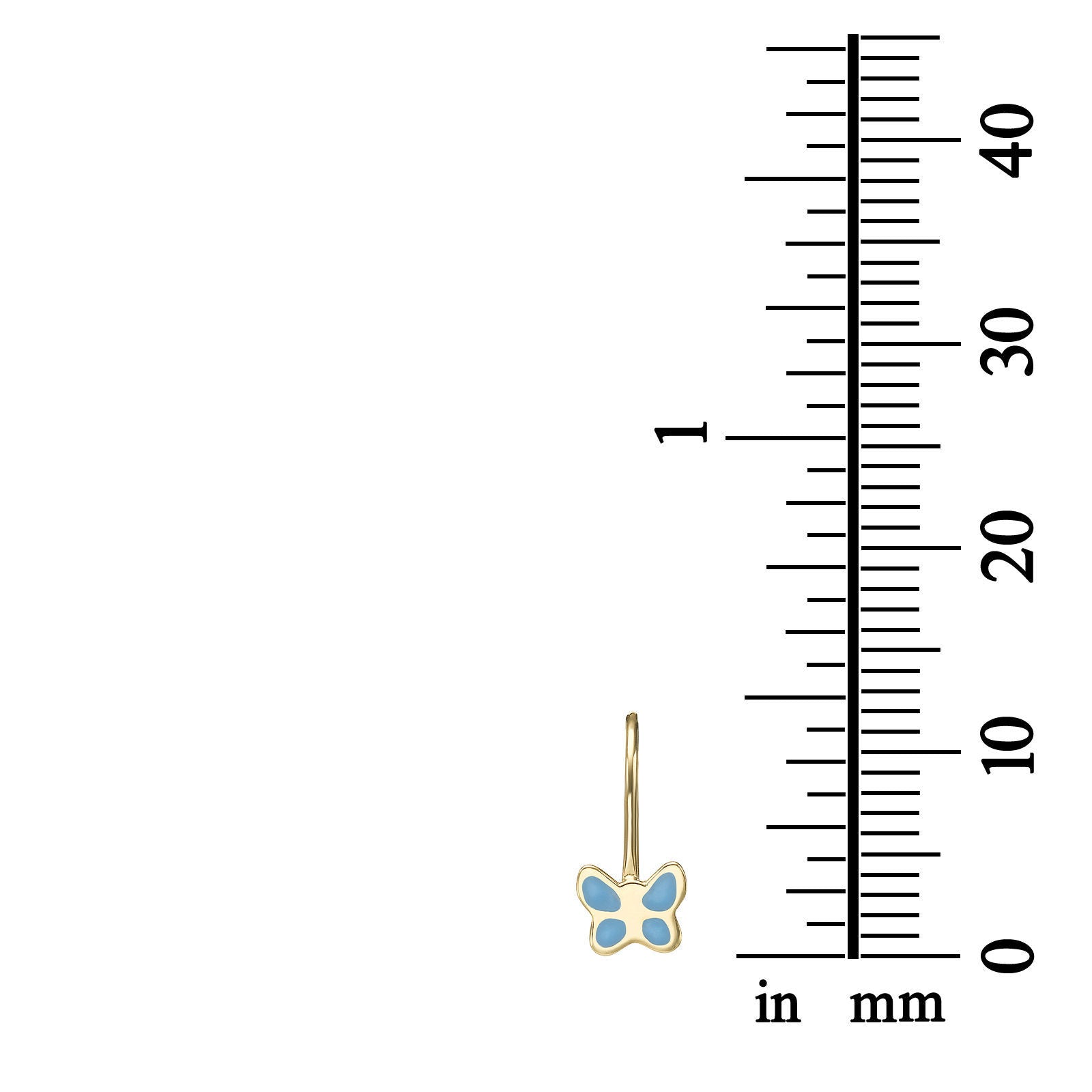 עגילים תלויים מזהב צהוב 14 קראט - פרפר מהפנט - תכלת