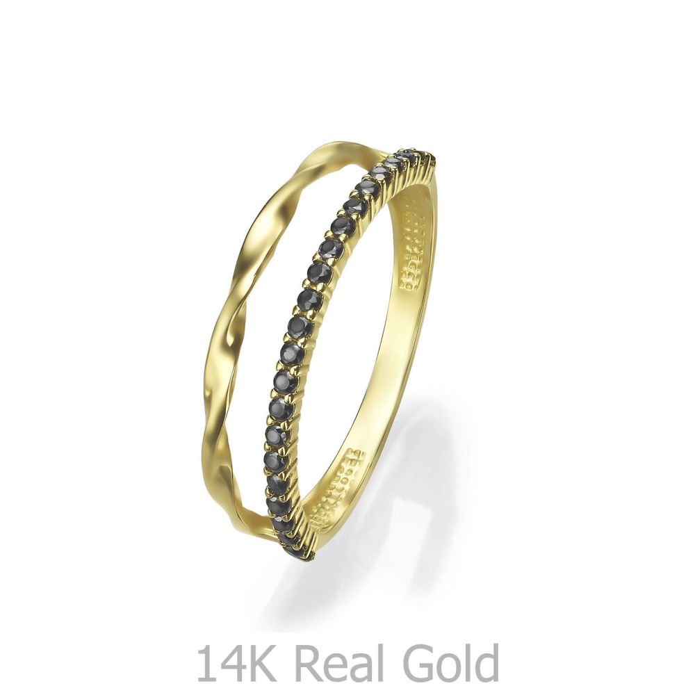 טבעות זהב | טבעת לנשים מזהב צהוב 14 קראט - מנואל שחורה