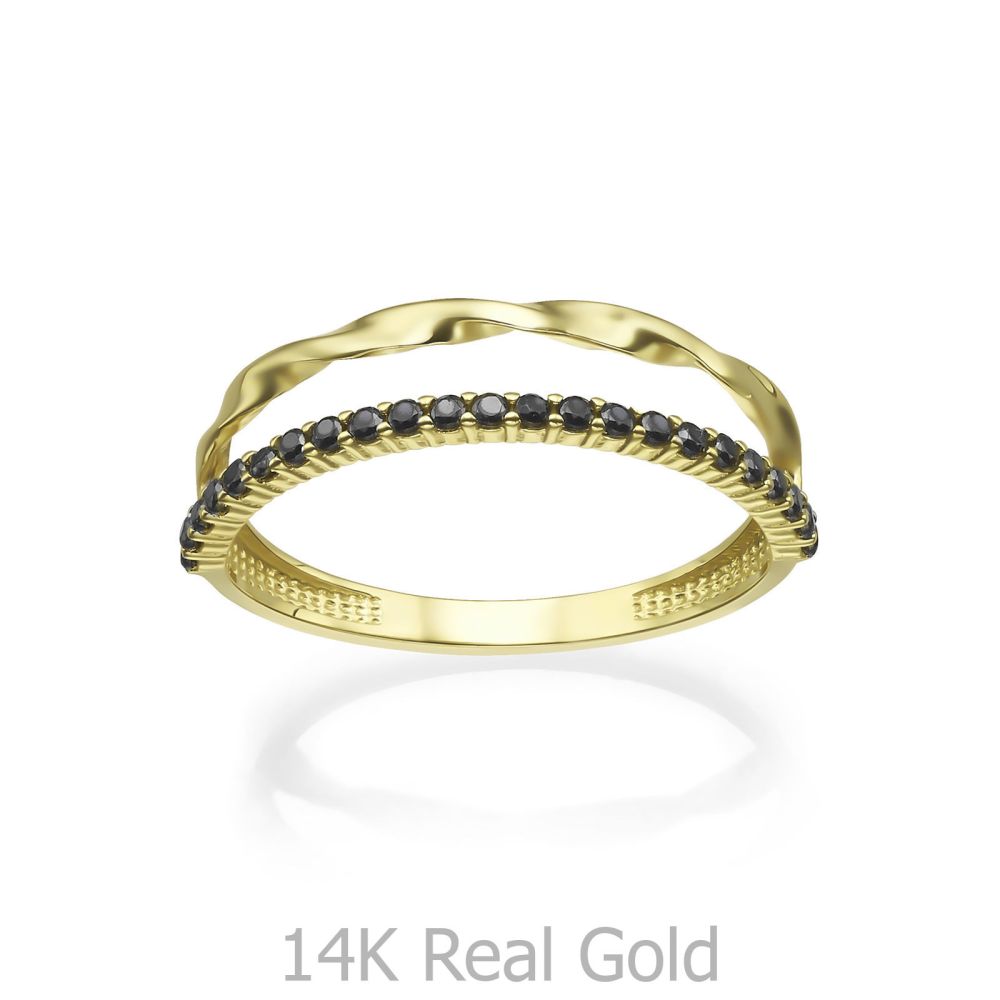 טבעות זהב | טבעת לנשים מזהב צהוב 14 קראט - מנואל שחורה