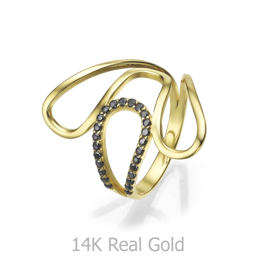 טבעות זהב | טבעת לנשים מזהב צהוב 14 קראט - אספרנסה שחורה