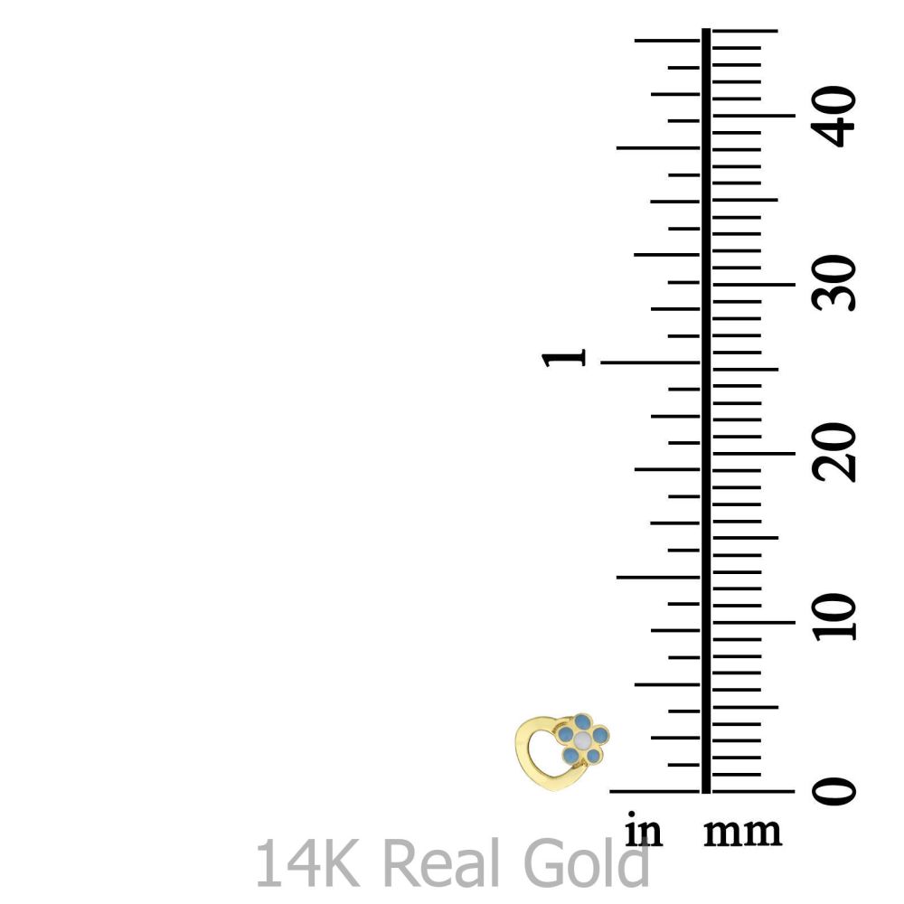 תכשיטים מזהב לילדות | עגילים צמודים מזהב צהוב 14 קראט - לב ופרח מרגנית