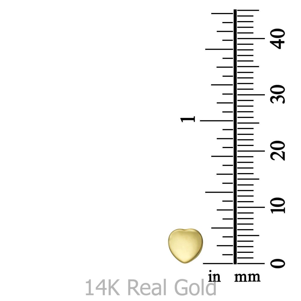 תכשיטים מזהב לילדות | עגילים צמודים מזהב צהוב 14 קראט - לב קלאסי חלק