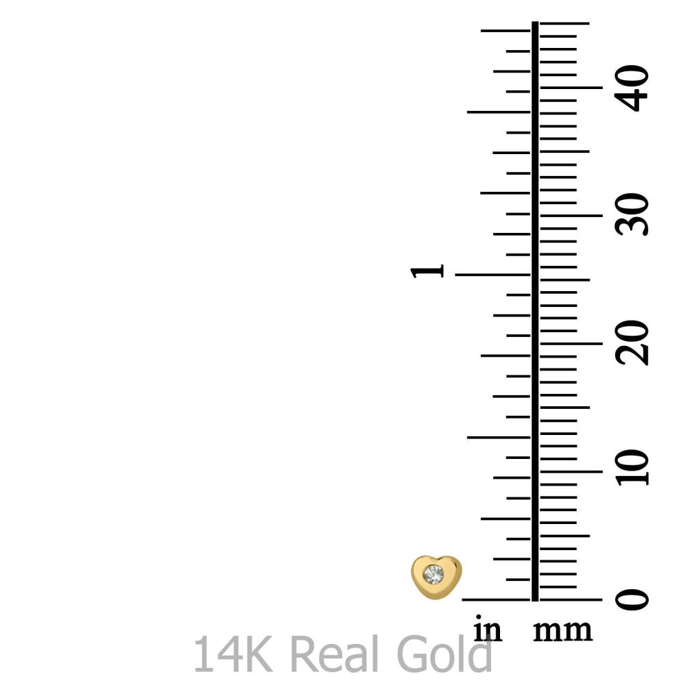 תכשיטים מזהב לילדות | עגילים צמודים מזהב צהוב 14 קראט - לב מנצנץ - קטן