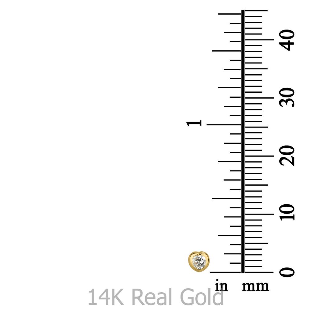 תכשיטים מזהב לילדות | עגילים צמודים מזהב צהוב 14 קראט - לב זורח - קטן