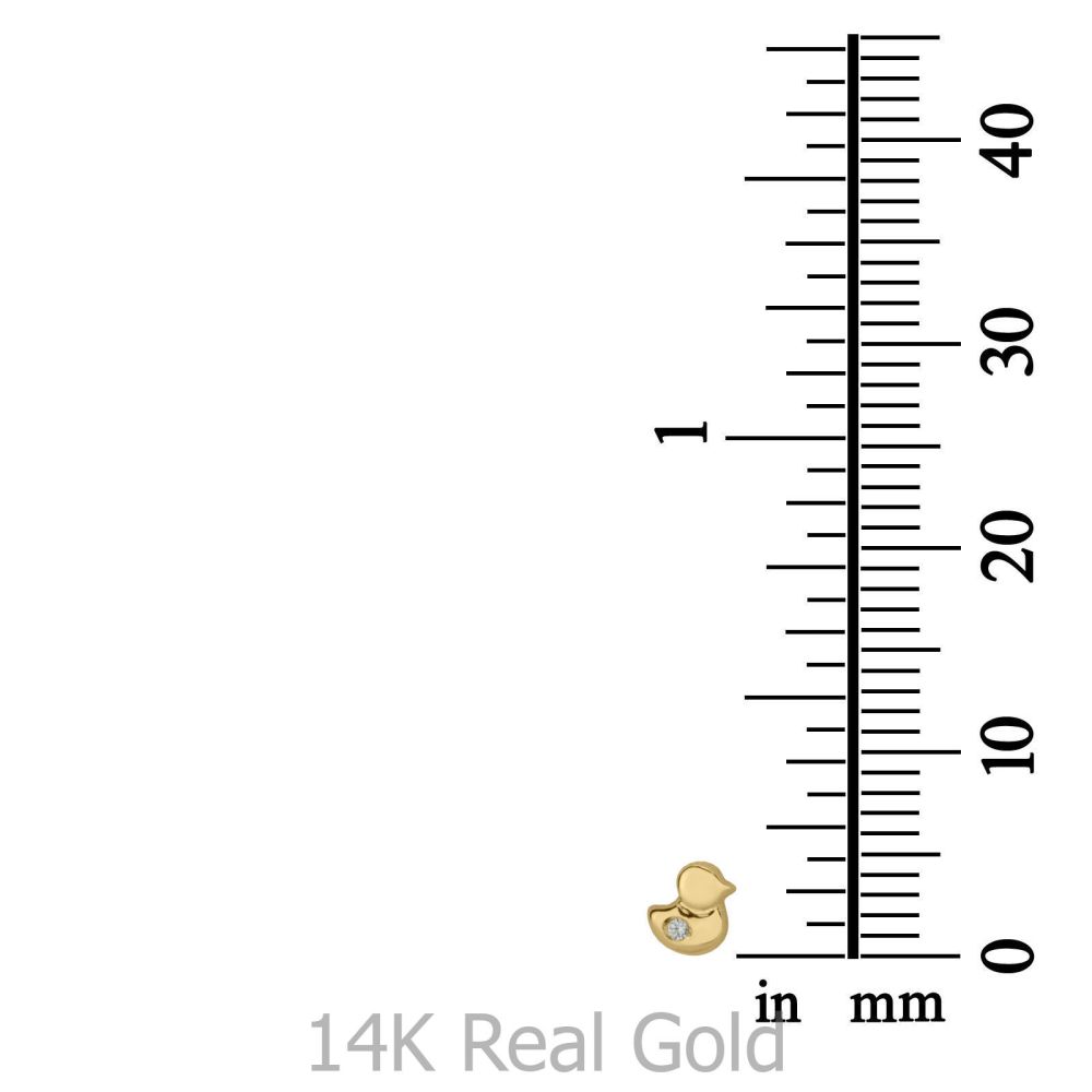 תכשיטים מזהב לילדות | עגילים צמודים מזהב צהוב 14 קראט - אפרוח מנצנץ