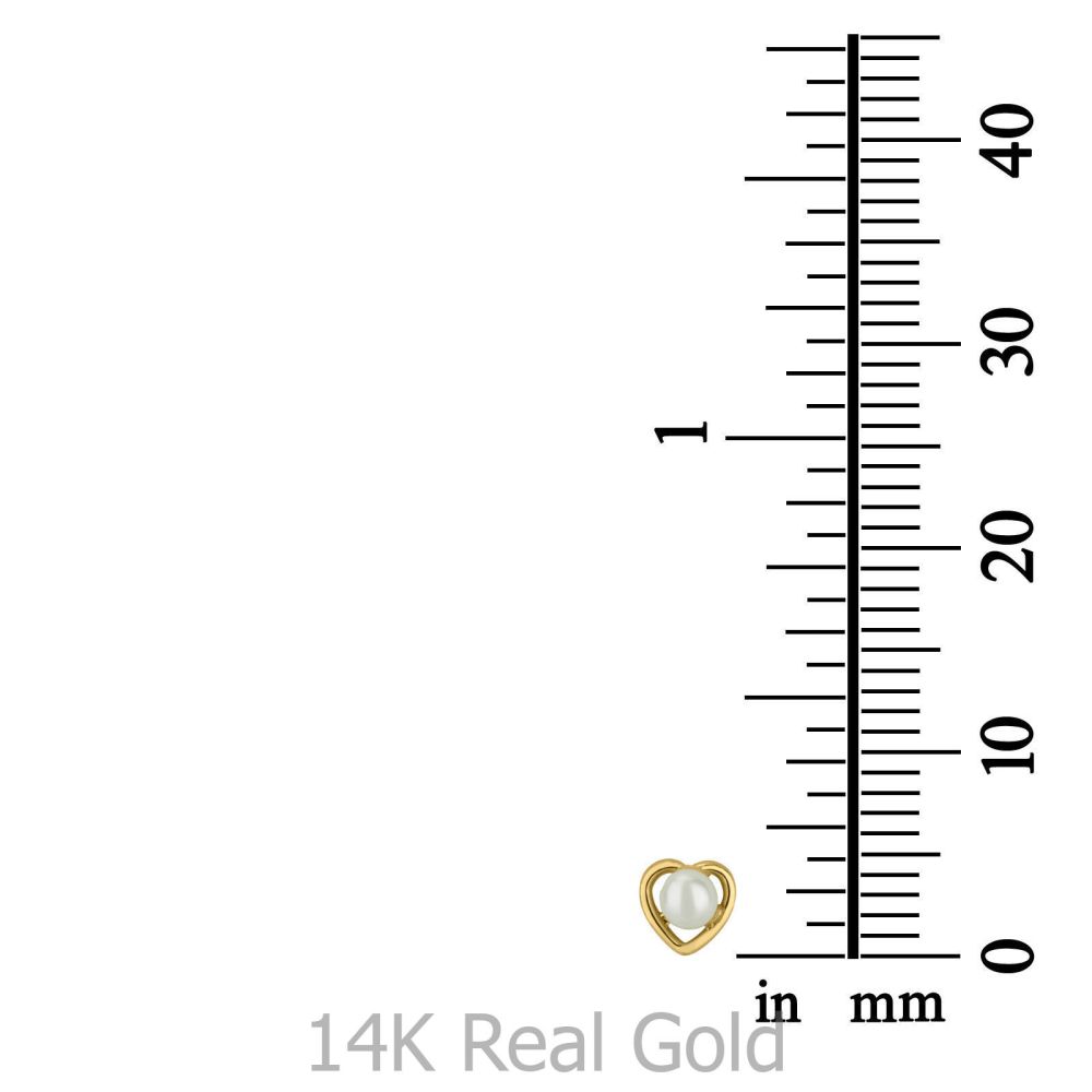 תכשיטים מזהב לילדות | עגילים צמודים מזהב צהוב 14 קראט - פנינה מלבבת