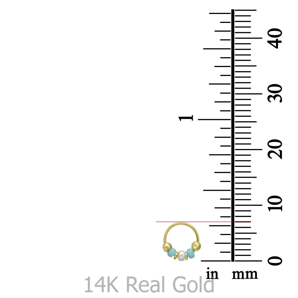 פירסינג | פירסינג לאוזן מזהב צהוב 14 קראט - חישוק קטן עם חרוזים צבעוניים