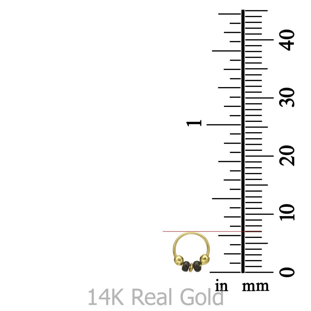 פירסינג | פירסינג לאוזן מזהב צהוב 14 קראט - חישוק קטן עם חרוזים שחורים
