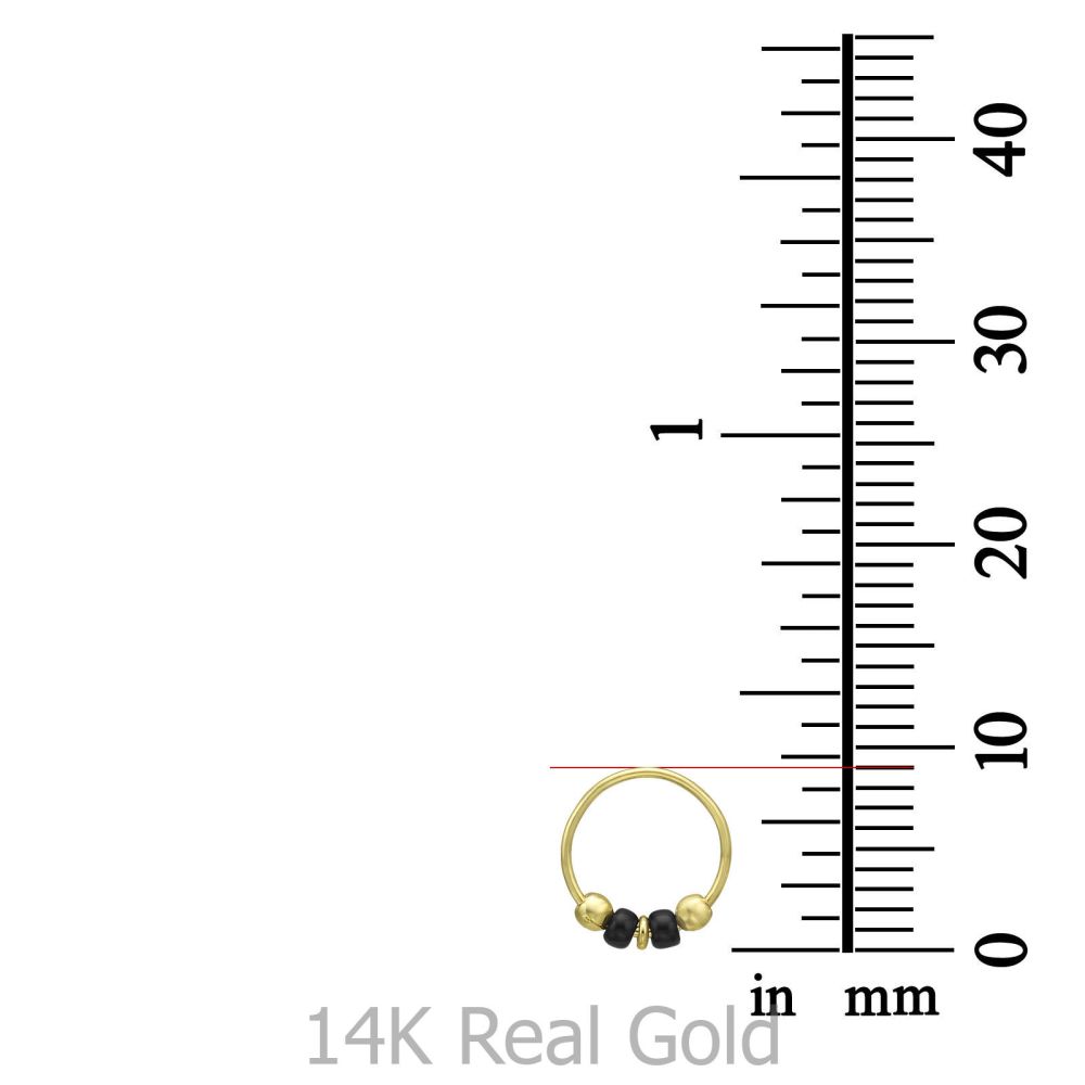 פירסינג | פירסינג לאוזן מזהב צהוב 14 קראט - חישוק עם חרוזים שחורים